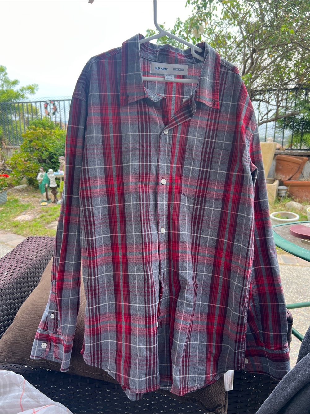 Old Navy Boys Red and Gray Plaid Long-Sleeve Button-Down Shirt